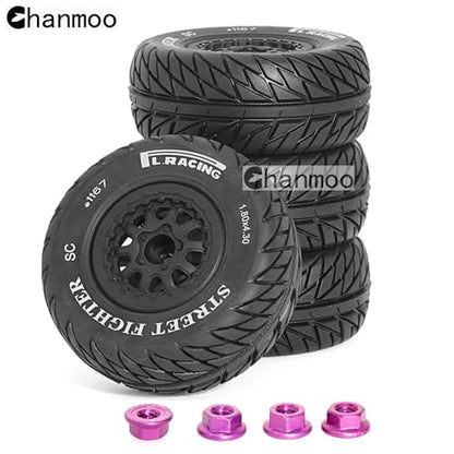 1/10 RC Short Course Truck Wheels and Tires with 12mm Hex 1:10 Scale Off Road Tyres for 1/10 RC Off-Road Car Traxxas TRX4 Slash Arrma Losi Tenacity Vkar 10sc Hpi RC Buggy Car 4PCS (E Tires) - color: E Tires