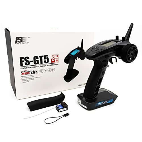 HTLNUZD Flysky FS-GT5 Radio Transmitter & FS BS6 Gyro Receiver, 6 Channels 2.4Ghz for Remote Control RC Car Crawler Boat with ABS Setting, AFHDS 2A, 4 Climbing Mode