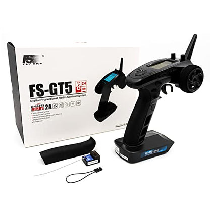HTLNUZD Flysky FS-GT5 Radio Transmitter & FS BS6 Gyro Receiver, 6 Channels 2.4Ghz for Remote Control RC Car Crawler Boat with ABS Setting, AFHDS 2A, 4 Climbing Mode