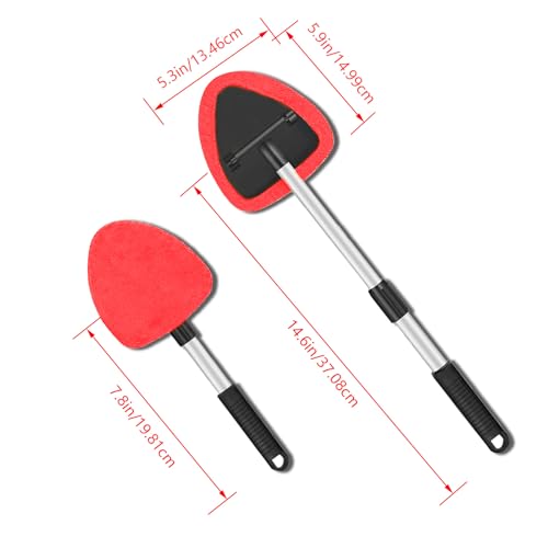 4 Pack Windshield Cleaning Tool with Extendable Handle, Red | aluminum ABS and microfiber body, pivoting head, reusable cloth pads, fits most vehicle glass, auto cleaning tools - color: Red
