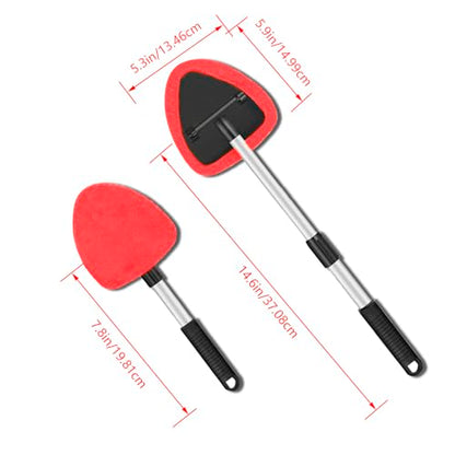 4 Pack Windshield Cleaning Tool with Extendable Handle, Red | aluminum ABS and microfiber body, pivoting head, reusable cloth pads, fits most vehicle glass, auto cleaning tools - color: Red