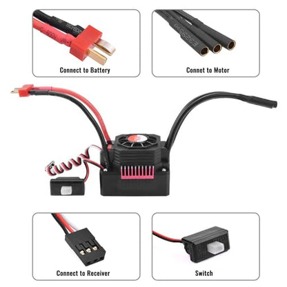 Surpass Hobby F540 4370KV Motor 45A ESC Combo for 1/10 RC Trucks | F540 brushless motor with waterproof ESC, CNC aluminum motor housing multi safety protection - size: 4370KV