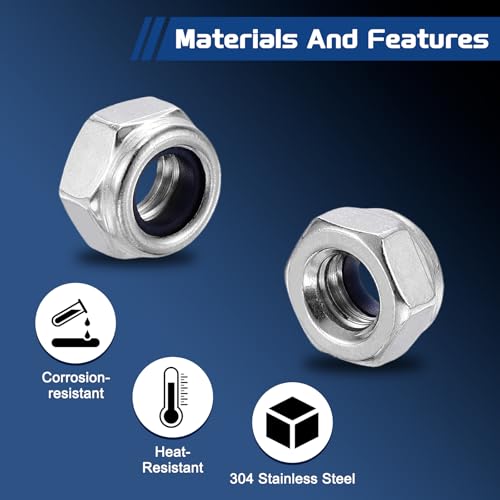 10Pcs Nylon Locking Hex Nuts - [M6-1], 304 Stainless Steel Hardware Nuts, Silver, for Automotive, Aerospace, Industrial Applications Use - color: Silver, size: M6x1mm