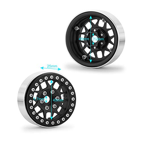 RCLIONS Aluminum Metal 1.9" Beadlock Wheels Rims for 1/10th Rock Crawler Car Axial SCX10 D90 TRX4 -Pack of 4pcs/1 Set (Matte Black) - color: Matte Black