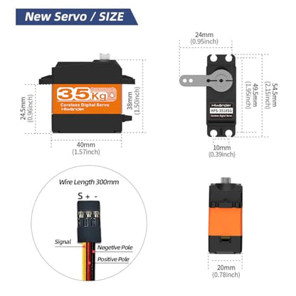 35KG Servo Motor High Torque Coreless Metal Gear Waterproof Digital and Stainless Steel Gear Servo Arduino Servo for Robotic DIY, RC Car, Control Angle 180°