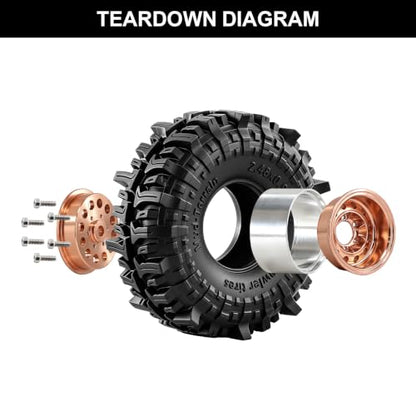 1.0" Beadlock Aluminum Wheels and Soft Rubber Tires for Axial SCX24, Traxxas TRX-4M, FMS FCX24, 1/24 1/18 RC Crawler Upgrade, Pre-Assembled Set of 4, Wrench Included (Silver-Gray) - color: Silver-gray