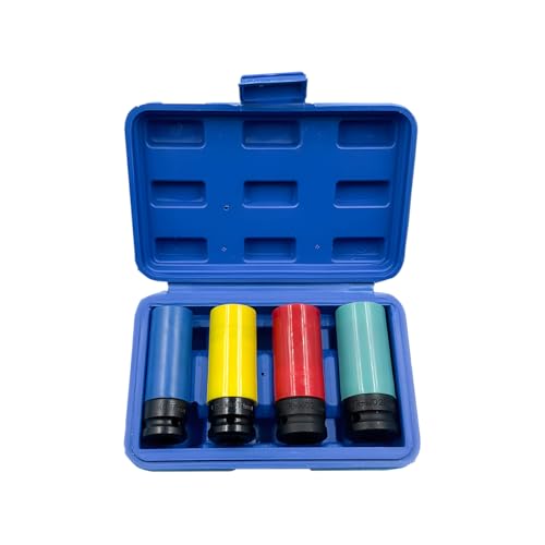 1/2 Inch Car Drive Impact Lug Nut Socket Set, 4PCS Thin-Walled Non-Marring Vehicle Wheel Rim Protector Socket, Color-Coded Automotive Lug Nut Wheel Kit, Universal for SUV RV Truck - color: 4pcs
