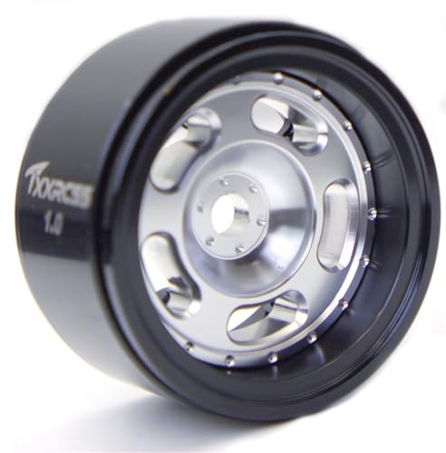 RC 1.0 Beadlock Wheels Offsets -2 Aluminum Rims for AX24 1/18 TRX4M All 1/24 Scale SCX24 Deadbolt RC Crawler Car Wheels Upgrades 4Pc (Silver & Black) - color: Silver & Black