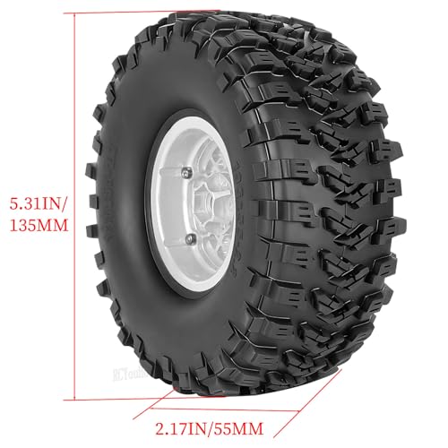 RC Aluminum 2.2”Beadlock Wheel Tires Set for 1/10 RC Crawler Car,TRX6 TRX4 SCX10 II III 90046 D90 Gen8 MST CFX VS4-10,RC Wheels 2.2 Beadlock Wheel Rims,(4PCS) Silver - color: Silver -(Rc Wheels Tires)