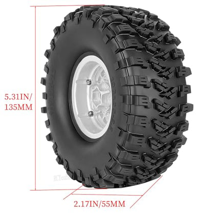 RC Aluminum 2.2”Beadlock Wheel Tires Set for 1/10 RC Crawler Car,TRX6 TRX4 SCX10 II III 90046 D90 Gen8 MST CFX VS4-10,RC Wheels 2.2 Beadlock Wheel Rims,(4PCS) Silver - color: Silver -(Rc Wheels Tires)