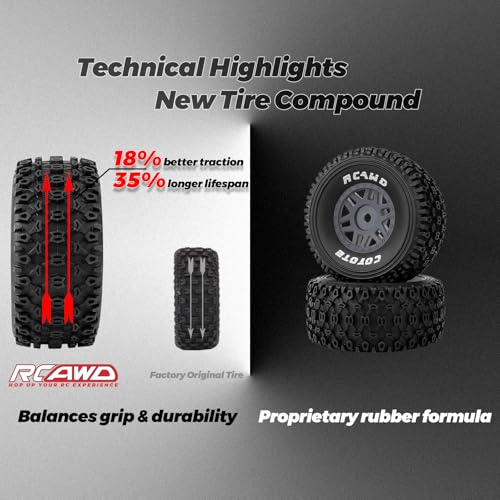 RCAWD Mojave Grom & 1/16 Slash 4X4 Pre-Glued Wheel Tire Set, Balance Grip & Durability Nylon Rubber 12mm Hex Adapter 4mm for Traxxas & ARRMA Upgrades Part All Terrain Adaptation 4pcs Titanium - color: Titanium