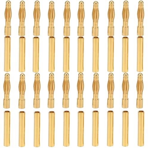 20 Pairs Gold-Plated 2MM 2.0MM Banana Plug Bullet Male and Female Connector Adapter for RC Lipo Battery ESC Motors (2.0MM) - size: 20 Pairs 2.0MM