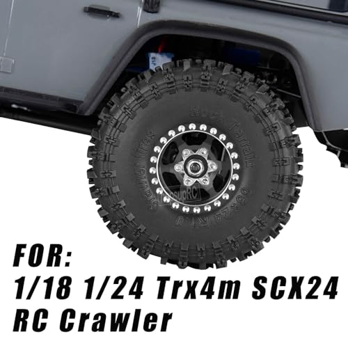 RC 1.0in Beadlock RC Truck Tires Wheels Tires for 1/18 1/24 Trx4m SCX24 RC Crawler.Aluminum 1.0in Beadlock Wheel Rim&1.0in Tires Tyres.Black(4PCS) - color: Black(4pcs）