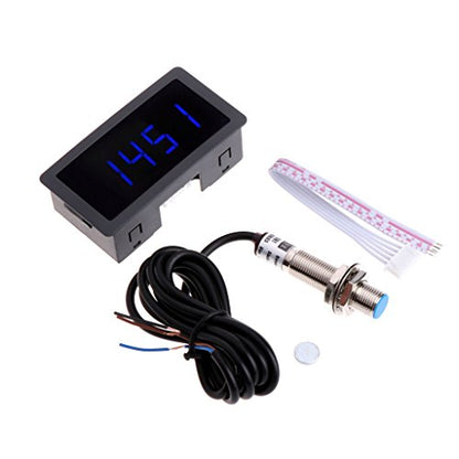 4 Digital LED Tachometer RPM Speed Meter+Hall Proximity Switch Sensor NPN for Lathe/Mower / / Spring 10-9999RPM Speed Tester Velocimetry Non-Contact Tachometer Tach Electric Motor Gauge Range - color: Blue