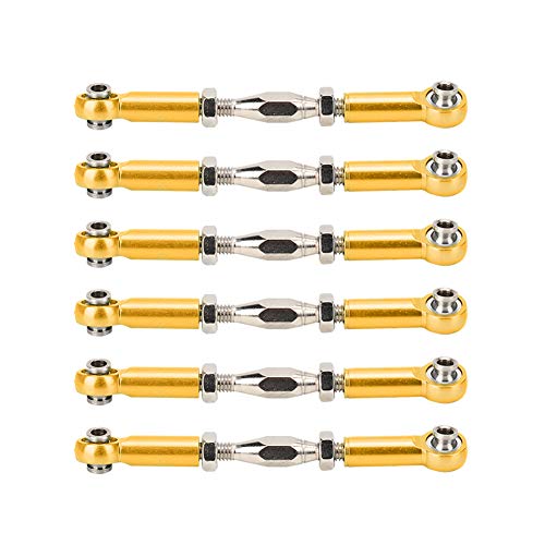 Aluminum Alloy Adjustable Push Rods Turnbuckle Rod Linkage Accessories for RC Car Upgrade Durable Lightweight 6Pcs Multi Color Options (Gold)