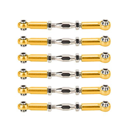 Aluminum Alloy Adjustable Push Rods Turnbuckle Rod Linkage Accessories for RC Car Upgrade Durable Lightweight 6Pcs Multi Color Options (Gold)