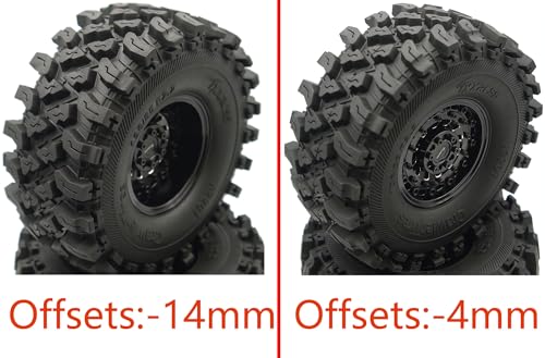 Heavy Duty RC Crawler 2.2 Beadlock Wheels Adjustable 2 Offsets and Tires 136mm Tall Soft Sticky Mud Slingers Tyres Rims Hex 12mm for 1/10 SCX10 TRX4 Axial Remote Control Car (Black) - color: Black