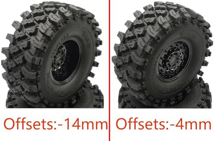 Heavy Duty RC Crawler 2.2 Beadlock Wheels Adjustable 2 Offsets and Tires 136mm Tall Soft Sticky Mud Slingers Tyres Rims Hex 12mm for 1/10 SCX10 TRX4 Axial Remote Control Car (Black) - color: Black