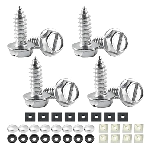 YALOK 8PCS Slotted License Plate Screws, M6 Mounting Kit, Silver Set | stainless steel hardware, rust-resistant finish, tamper-resistant fasteners, includes nuts and caps, front or rear mounting - color: Slotted-Silver Set, size: 8PCS