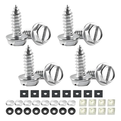 YALOK 8PCS Slotted License Plate Screws, M6 Mounting Kit, Silver Set | stainless steel hardware, rust-resistant finish, tamper-resistant fasteners, includes nuts and caps, front or rear mounting - color: Slotted-Silver Set, size: 8PCS