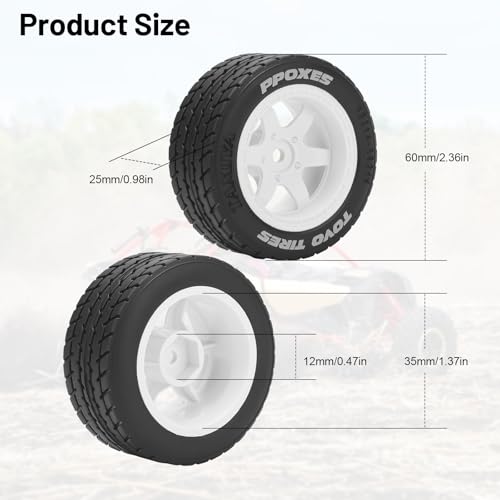 1/14 RC Car On-Road Drift Tires, daitoku 12mm Hex RC Racing Tires for Tamiya M08/05/06 MF-01X - Style E (White) - style: Style E