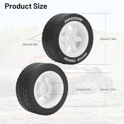 1/14 RC Car On-Road Drift Tires, daitoku 12mm Hex RC Racing Tires for Tamiya M08/05/06 MF-01X - Style E (White) - style: Style E