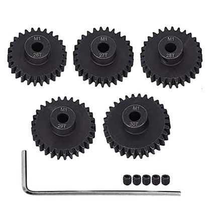 Metal Steel M1 Pinion Gear Sets 26T 27T 28T 29T 30T 5mm Shaft Motor Gears with Hex Key for 1/10 RC Brushless Brush Motor | Metal Steel,With Hex Key for Arrma HSP HPI AXIAL Tamiya Losi 1/10 RC Brushless Brush Motor - style: 26T 27T 28T 29T 30T