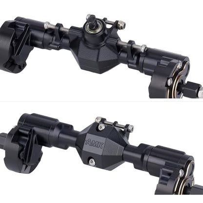 Ascent-18 Portal Axle Set for Redcat Ascent-18 Upgrade, CNC Aluminum Front & Rear Axles with Brass Portal Covers, Steel Gears, Servo Mount & Steering Links (Black) - color: Black
