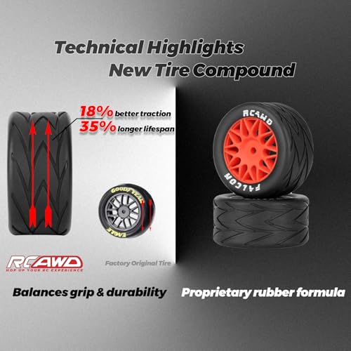 RCAWD for Losi 1/12 RC Racecar On-Road Car Pre-Glued Wheel Tire Sets, Balance Grip & Durability Nylon Rubber 8mm Hex Adapter 4mm Tires Upgrades Parts All Terrain Adaptation 4pcs Red - color: Red