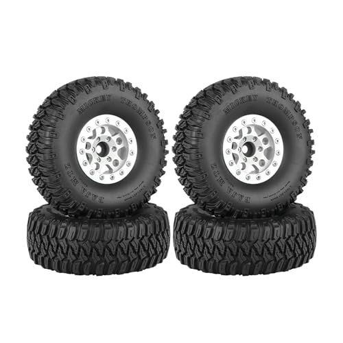 4PCS 1.55 Inch Aluminum Alloy 5Spoke Beadlock Wheel Rim Tyre and 95mm Rubber Tires Set for 1/10 RC Rock Crawler Car Upgrade Parts for Tamiya Axial AX90069 D90 TF2 CC01 LC70 (Silver) - color: Silver