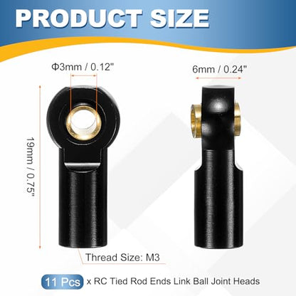 MECCANIXITY Pack of 11 Metal Tie Rod Ends M3xL19mm Steering Ball Black | Joints Link, for 1/10 RC Hobby Car Truck Crawler DIY Upgrade - color: Black