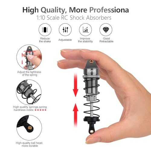 4Pcs RC Shocks Set 1:10 Scale 85mm Front Shocks & 95mm Rear Shocks | Replacement Parts Fits for 1/10 1/12 WLtoys 104001,124019, Kyosho, Tamiya, Losi RC Buggy/Racing Cars (Gray) - color: 1/10 Scale Titanium Grey