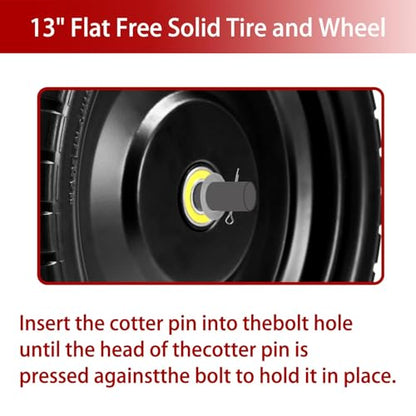 13" Flat Free Solid Tire, 4.00-6, for Gorilla Cart, Wagon & Wheelbarrow, 5/8" Bearings, 2.1" Offset Hub, 4 Pack - size: 4pcs