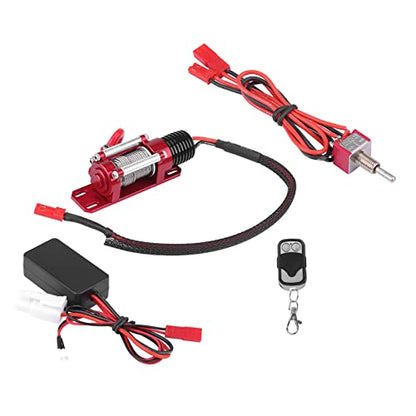 Universal Metal 1/10 Scale RC Winch with Two-Button Remote for Off-Road Crawler Recovery, Compatible with Redcat, Axial SCX10, D90, HPI