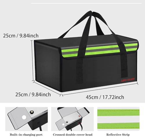 17.8"x9.8"x9.8" Ebike Battery Safe Bag Fireproof Charging Lipo Bag Large Capatity for Lipo Battery Pack Storage Charging Transport, Home Office Travel Fireproof Safe Storage Pouch - size: 450*250*250mm
