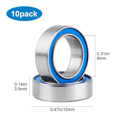 Steel RC Ball Bearings Double Rubber Sealed Deep Groove Miniature Bearings, Set of 10 (8x12x3.5mm, MR128-2RS) - size: 8x12x3.5mm MR128-2RS