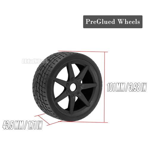RC Highway Tires Wheel for 1/7 Infraction 6S BLX/Limitless,1/8 Typhon 6s BLX,7 Spokes Wheel Rim & Rubber Highway Tires RC Drift Tires,Black - color: Black - (4pcs Highway Tires)