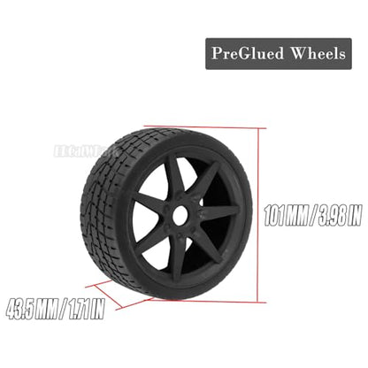 RC Highway Tires Wheel for 1/7 Infraction 6S BLX/Limitless,1/8 Typhon 6s BLX,7 Spokes Wheel Rim & Rubber Highway Tires RC Drift Tires,Black - color: Black - (4pcs Highway Tires)