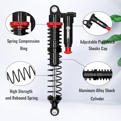 OGRC 100mm Piggyback RC Shock Absorber Oil Shocks for SCX10 TRX4 Upgrades | Aluminum, Double-cylinder, Long Travel, Adjustable Rebound, for 1/10 RC Crawler Car, Black - color: Black