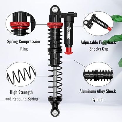 OGRC 100mm Piggyback RC Shock Absorber Oil Shocks for SCX10 TRX4 Upgrades | Aluminum, Double-cylinder, Long Travel, Adjustable Rebound, for 1/10 RC Crawler Car, Black - color: Black
