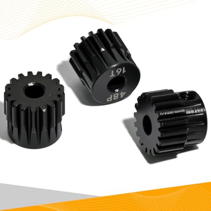 3PCS 48P Pinion Gear Set Hardened Steel 3.175mm Shaft 16T 17T 18T with Screws & Hex for 1/10 RC Arrma Traxxas HPI Kyosho Losi Axial SCX10 Tamiya Monster Truck Buggy Motor Upgrade Parts - size: 16 17 18T