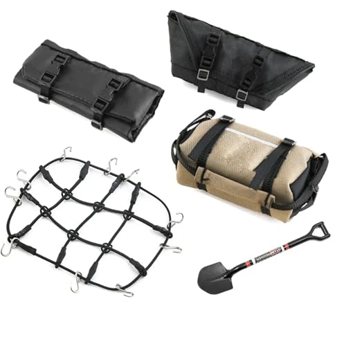 RC Cars Spare Parts for TRX4M for SCX24 1/18 1/24 5pcs Storage Bag Roof Bag Handbag Sleeping Bag Luggage Net Shovel Decoration RC Crawler Car Parts(A) - size: A