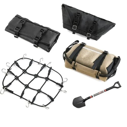 RC Cars Spare Parts for TRX4M for SCX24 1/18 1/24 5pcs Storage Bag Roof Bag Handbag Sleeping Bag Luggage Net Shovel Decoration RC Crawler Car Parts(A) - size: A
