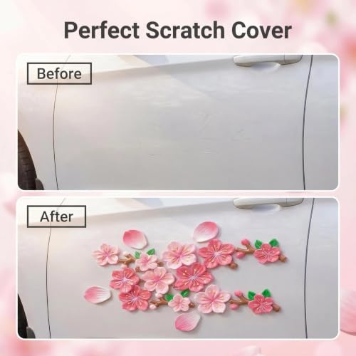 32 PCS Cherry Blossom Car Stickers, 3D Cute Cherry Blossom Car Decoration Sticker, Scratch-Proof Waterproof Car Stickers and Decals, Universal for Cars, Motorcycles, Offices Home Decor (Pink)