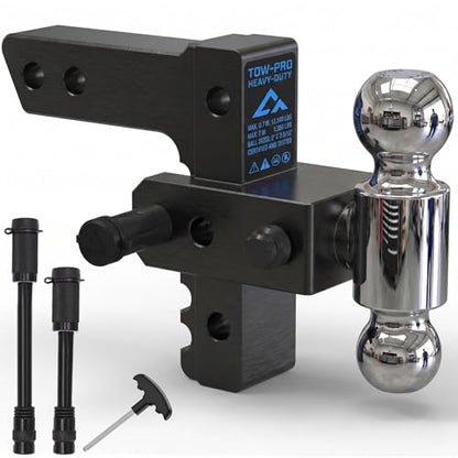 Adjustable Trailer Hitch - Heavy Duty Aluminum Drop Drawbar Hitch - Fits 2" Receiver, 6" Drop/Rise, for Truck, SUV, RV (12500 LBS GTW) - color: Black, size: 2" 6 Drop-Dual Ball