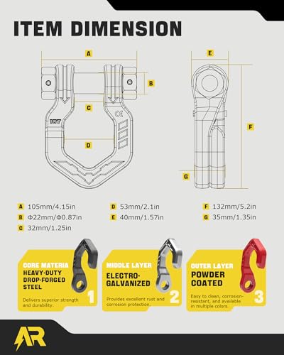 D Ring Shackles, 3/4" Separate Shackles with 7/8" Pin, Heavy Duty Recovery Shackle 57320lbs Break Strength, 4x4 Off-Road Recovery Towing Winch Shackles for Trucks, Red Black 2-Pack | Quick Shackles with 7/8" Pin, Heavy Duty Recovery Shackle, 4x4 Off-Road