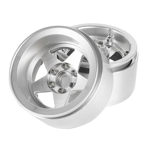 Aluminum 2.2" Beadlock Wheel Offset -10mm Metal Rims for SCX10 RR10 TRX4 VS4-10 Gen8 1/10 RC Crawler Car Upgrade Parts (5-Spoke, Silver) - color: 5-spoke, Silver