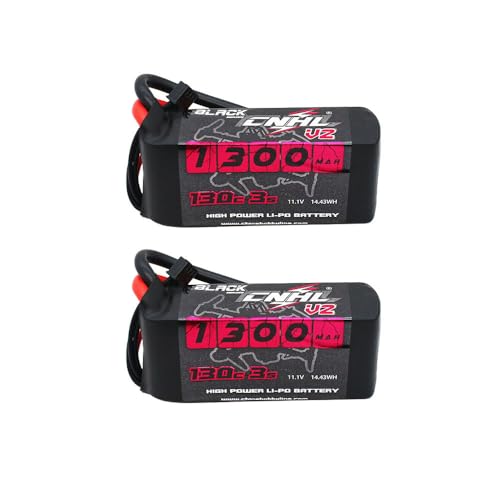 CNHL 1300mAh 3S LiPo Battery 11.1V 130C with XT60 Plug (2 Packs) | High discharge 3S LiPo battery for FPV racing drones, freestyle quadcopters, RC airplanes, helis, and boat models.