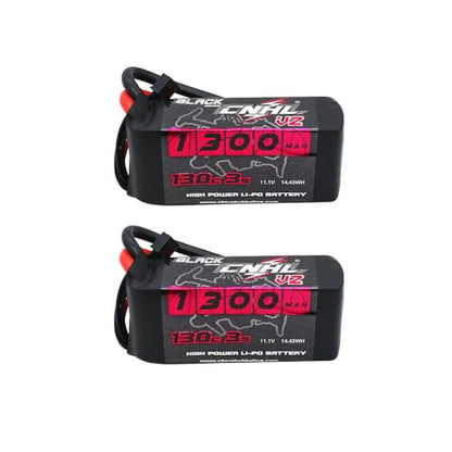 CNHL 1300mAh 3S LiPo Battery 11.1V 130C with XT60 Plug (2 Packs) | High discharge 3S LiPo battery for FPV racing drones, freestyle quadcopters, RC airplanes, helis, and boat models.