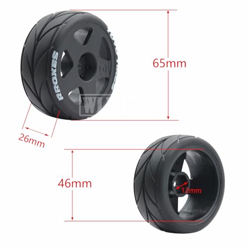 4PCS RC 1/10 On-Road Tires 65mm RC Rubber Tires w/Plastic Wheel Rim 12mm Hex Fit for 1/10 RC On-Road Rally Car HPI Tamiya TT01 TT02 Kyosho Wltoys 144001 - color: Black 2